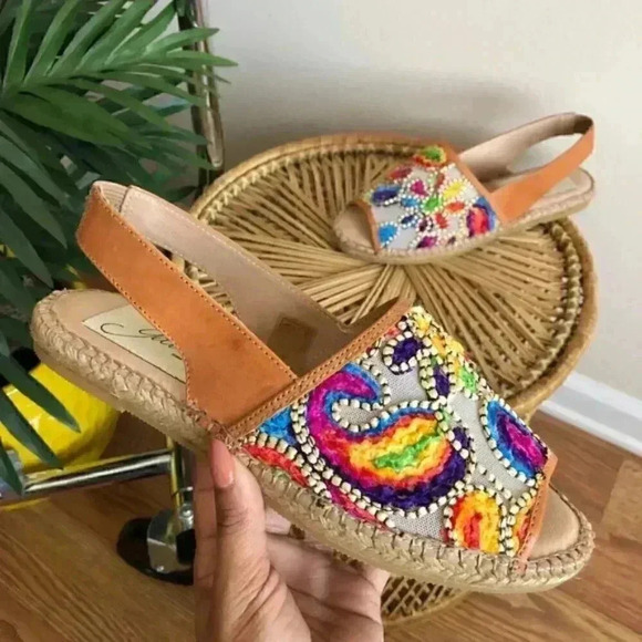 Gaimo Multicolor Embroidered Espadrille Sandals 39 - Picture 1 of 5